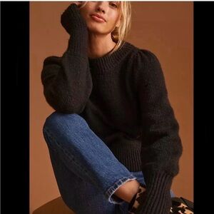 Maeve Black Puff-Sleeve Crewneck Sweater - Women